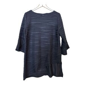 IC by Connie K Top Womens Sz M Black Textured Mesh Inset Asymmetrical Shirt NWT